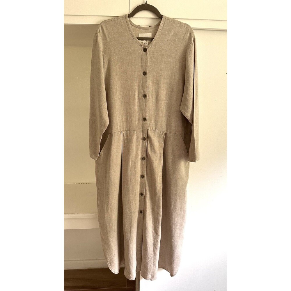 FLAX Linen Long Sleeve Button Front DRESS DUSTER Large L